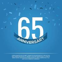 65th anniversary celebration vector design with white color numbers and white color font on blue color background abstract