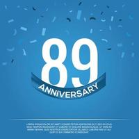 89th anniversary celebration vector design with white color numbers and white color font on blue color background abstract