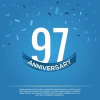 97th anniversary celebration vector design with white color numbers and white color font on blue color background abstract