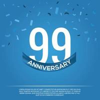 99th anniversary celebration vector design with white color numbers and white color font on blue color background abstract