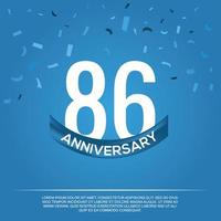 86th anniversary celebration vector design with white color numbers and white color font on blue color background abstract