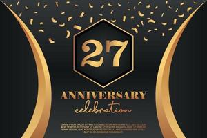 27th Anniversary celebration Logo with golden Colored vector design for greeting abstract illustration