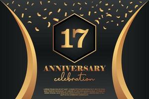 17th Anniversary celebration Logo with golden Colored vector design for greeting abstract illustration