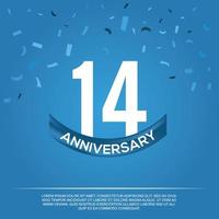 14th anniversary celebration vector design with white color numbers and white color font on blue color background abstract