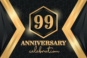 99 Years Anniversary Logo Golden Colored vector design  on black background template for greeting
