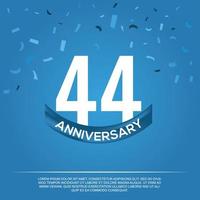 44th anniversary celebration vector design with white color numbers and white color font on blue color background abstract