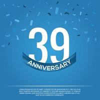 39th anniversary celebration vector design with white color numbers and white color font on blue color background abstract