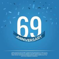 69th anniversary celebration vector design with white color numbers and white color font on blue color background abstract