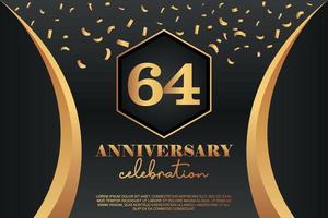 64th Anniversary celebration Logo with golden Colored vector design for greeting abstract illustration