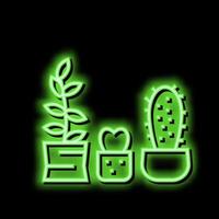 cactus casa planta neón resplandor icono ilustración vector