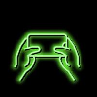 accelerometer playing video game app on smartphone neon glow icon illustration vector