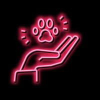 hand hold animal paw neon glow icon illustration vector