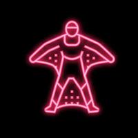 wingsuit flying extremal sport man neon glow icon illustration vector