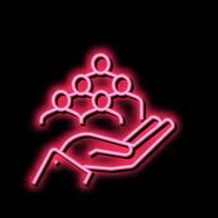 employees on human hand neon glow icon illustration vector