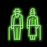 grandmother and grandfather walking together neon glow icon illustration vector