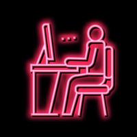 employee looking on computer screen neon glow icon illustration vector