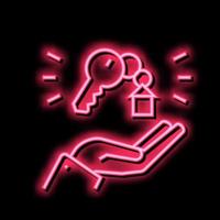 hand holding house key neon glow icon illustration vector