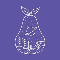 Camping with Campfire and Pear Fruit Monoline Design for Apparel vector