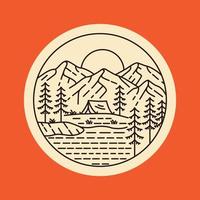 Camping Alone in the Middle of a Mountain Forest with a Circle Frame Monoline Design for Apparel vector