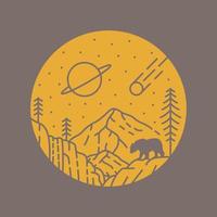 Bear's Adventures in Space Monoline Design for Apparel vector