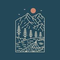 Hiking and Camping Adventure Monoline Design for Apparel vector