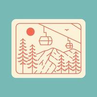 Cross Forest and Mountains by Cable Car Monoline Design for Apparel vector