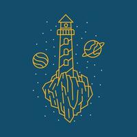 Lighthouse Planet in Space Monoline Design for Apparel vector