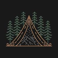 Mountains Inside a Camping Tent Monoline Design for Apparel vector