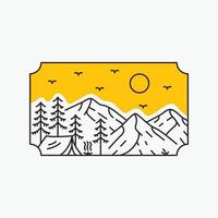 Mountain Camp in the Summer Monoline Design for Apparel vector