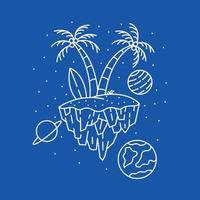 Summer Vacation on Outer Space Planet Island Monoline Design for Apparel vector