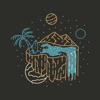 Summer Vacation on Space Island Monoline Design for Apparel vector