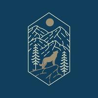 Wolf Barking at Full Moon in the Forest Monoline Design for Apparel vector