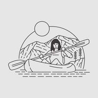 Boat Rowing Adventure with Mountains Background Monoline Design for Apparel vector