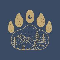 Camping in the Wild Bear Footprint Monoline Design for Apparel vector