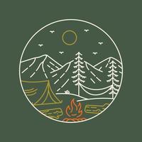 Camping Near the Campfire at Night Monoline Design for Apparel vector