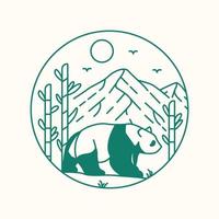 Chinese Panda in Bamboo Forest Monoline Design for Apparel vector