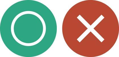 A green circle icon and a red cross mark icon. Slightly dark tone. Vectors. vector