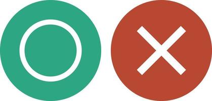 A green circle icon and a red cross mark icon. Slightly dark tone. Vectors. vector