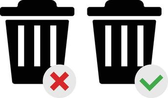 The trash with a trash with a cross mark box and a check mark. vector. vector