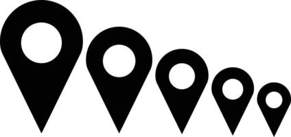 Map pin icons of various sizes. Black vector. vector