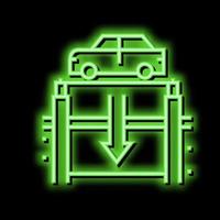 elevator lowering car on underground parking neon glow icon illustration vector