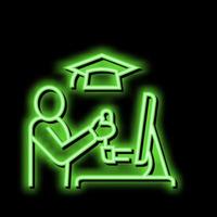 education flight simulator on computer neon glow icon illustration vector