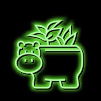 pot in hippopotamus form for house plant neon glow icon illustration vector