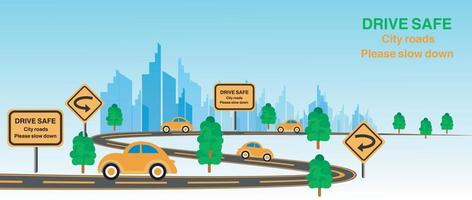 drive safe on the road with trees illustration vector