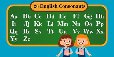 el Inglés alfabeto consiste de 26 letras, consonantes, letras para niños. aprender Inglés vector