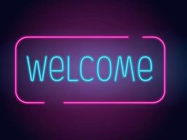 Welcome Neon Text Vector. Welcome neon sign, design template, modern trend design, night neon signboard, night bright advertising, light banner, light art. Vector illustration