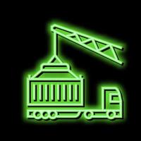 crane loading container on truck in port neon glow icon illustration vector