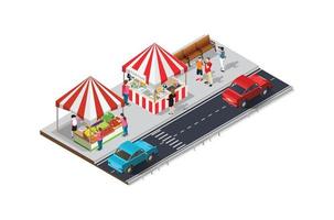 Isometric Street food cafe on the sidewalk Editable in 10 EPS. Vector Isometric Illustration Suitable for Diagrams, Infographics, And Other Graphic assets