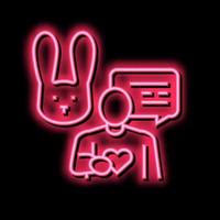 human talking about rabbit with love neon glow icon illustration vector
