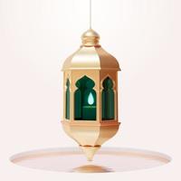 oro islámico fanático linterna colgando encima un circulo agua estanque. 3d Ramadán elementos aislado en blanco antecedentes. vector